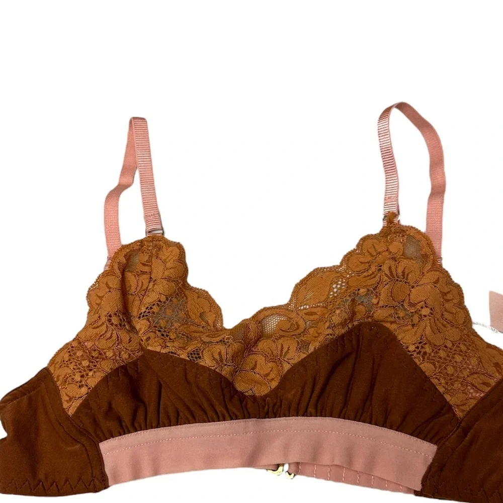 We Are HAH Free People Women’s Lounge Bralette Milk Chocolate Lace Trim Size XS